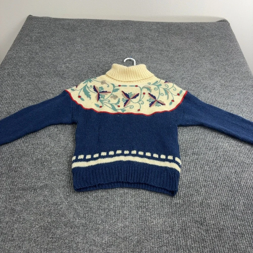 Vintage Carroll Reed Sweater Womens M Blue‎ Wool Floral Turtleneck Cottagecore